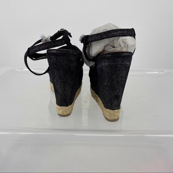 JustFab metallic black canvas cross strap platform wedges braided buckle. Sz 9 - Picture 7 of 9